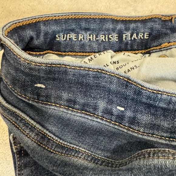 American Eagle Hi Rise Stretch Bootcut Flare Jeans Women's 14x29 Blue Dark Boho - Picture 12 of 12